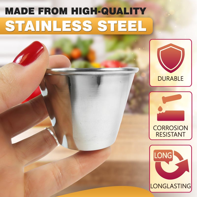 LAGARTO 12Pcs Round Stainless Steel Sauce Cup - 2.5 Oz Dipping Sauce Cups Reusable Small Sauce Bowls Mixing Cups Ramekins with Lids Sauce Containers - Condiment Cups Sauce Dipping Cups Small Bowls for Dips - Image 3